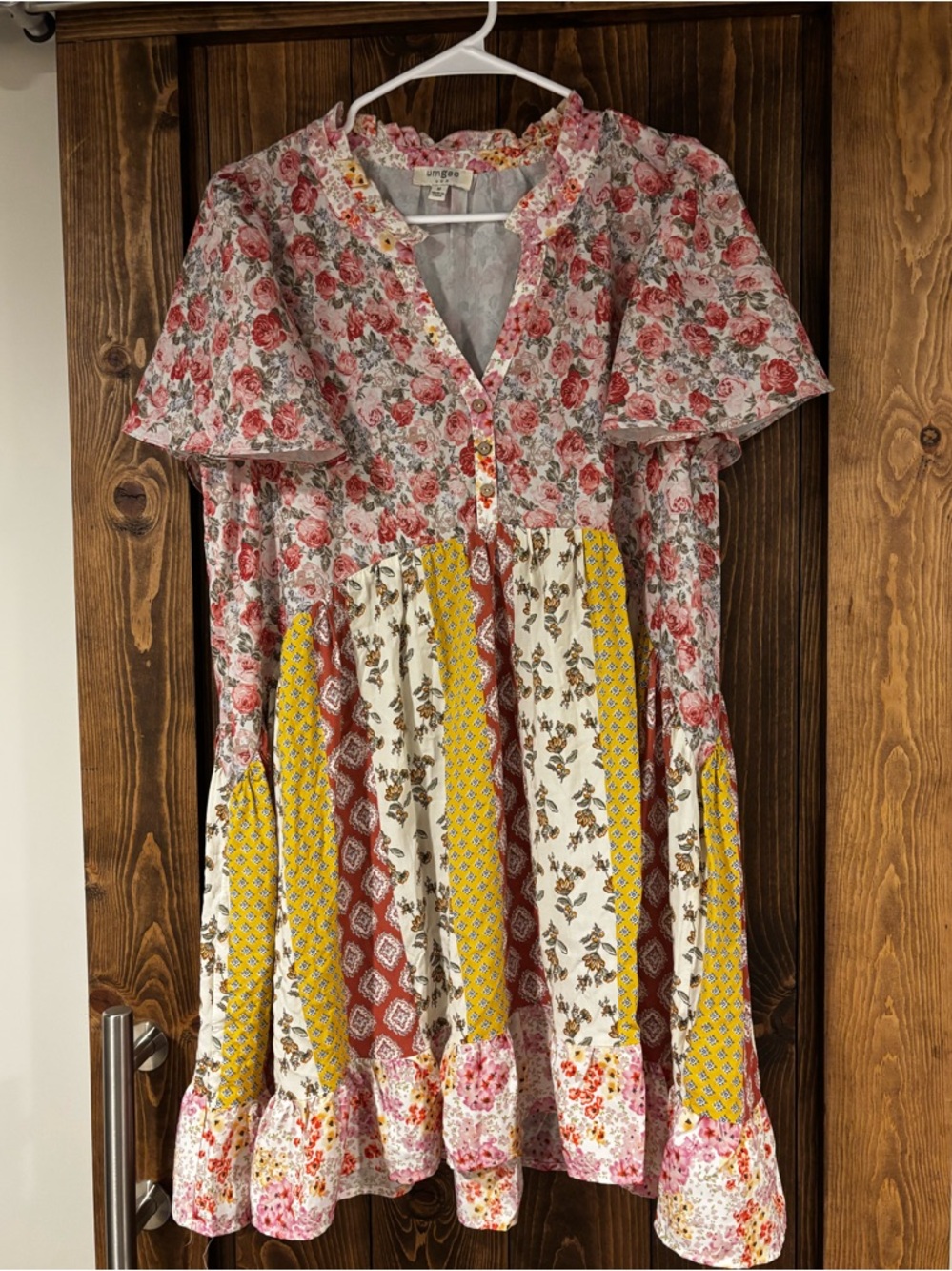 Umgee Floral Short Sleeve Flutter Ruffle Dress Medium